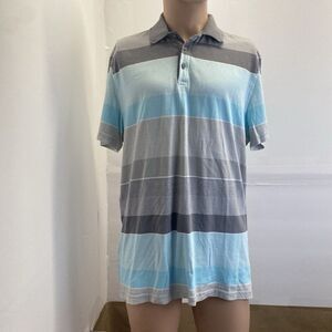 Alfani Men’ Polo Shirt, Regular Fit Short Sleeve Size Medium Striped Cotton Used